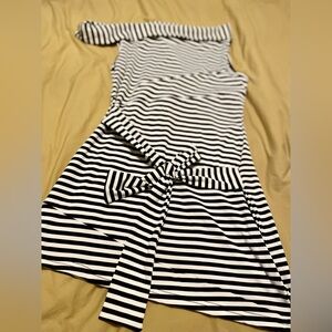 Black and White Striped Dress with Bow